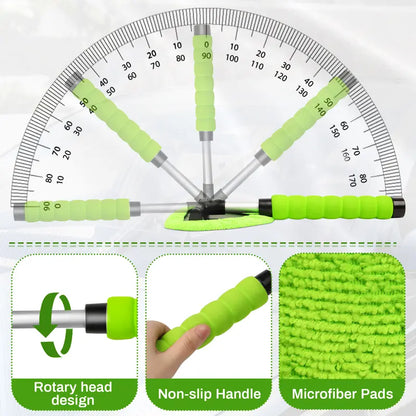 Microfiber Windshield Cleaning Tool with Extendable Handle, Reusable Car Window Cleaner Kit with Washable Pads for Auto Interior & Glass Care