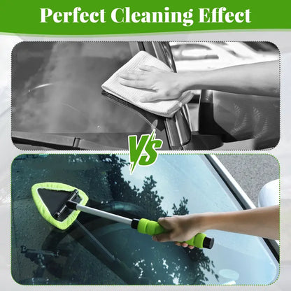 Microfiber Windshield Cleaning Tool with Extendable Handle, Reusable Car Window Cleaner Kit with Washable Pads for Auto Interior & Glass Care